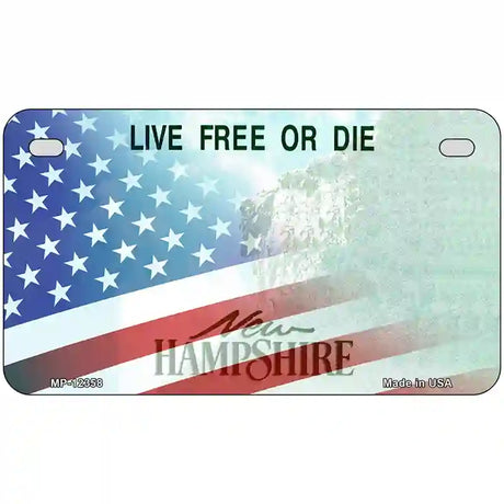 New Hampshire with American Flag Novelty Metal License Plate 7" x 4" (MP)