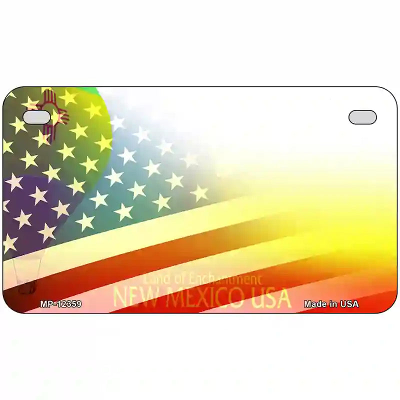 New Mexico with American Flag Novelty Metal License Plate 7" x 4" (MP)