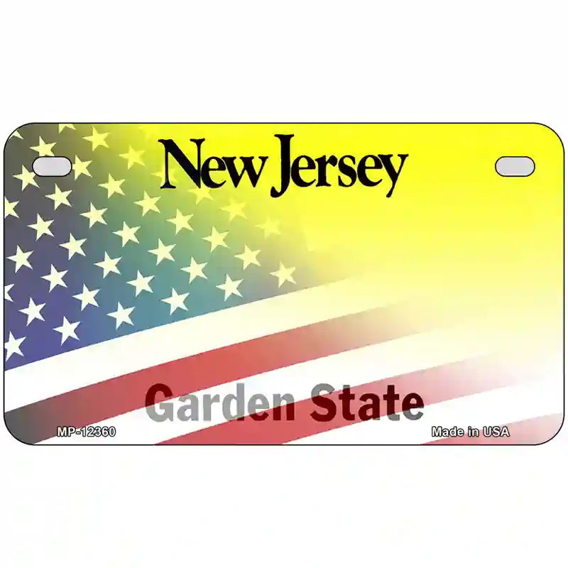 New Jersey with American Flag Novelty Metal License Plate 7" x 4" (MP)