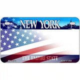 New York with American Flag Novelty Metal License Plate 7" x 4" (MP)