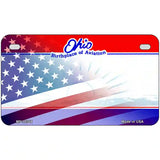 Ohio with American Flag Novelty Metal License Plate 7" x 4" (MP)