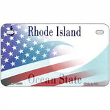 Rhode Island with American Flag Novelty Metal License Plate 7" x 4" (MP)