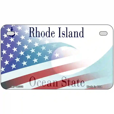 Rhode Island with American Flag Novelty Metal License Plate 7" x 4" (MP)