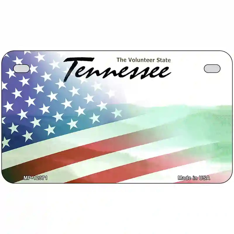 Tennessee with American Flag Novelty Metal License Plate 7" x 4" (MP)