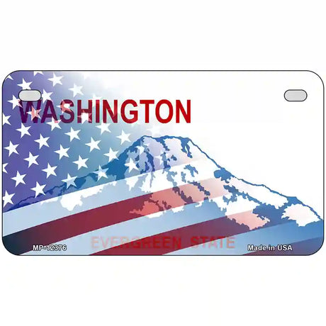 Washington with American Flag Novelty Metal License Plate 7" x 4" (MP)