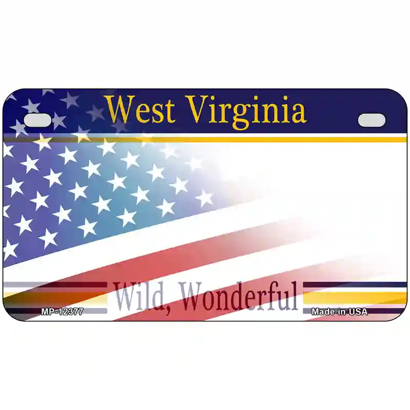 West Virginia with American Flag Novelty Metal License Plate 7" x 4" (MP)