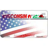 Wisconsin with American Flag Novelty Metal License Plate 7" x 4" (MP)