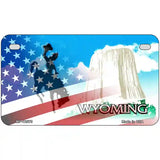 Wyoming with American Flag Novelty Metal License Plate 7" x 4" (MP)