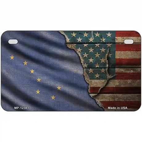 Alaska/American Flag Novelty Metal License Plate 7" x 4" (MP)