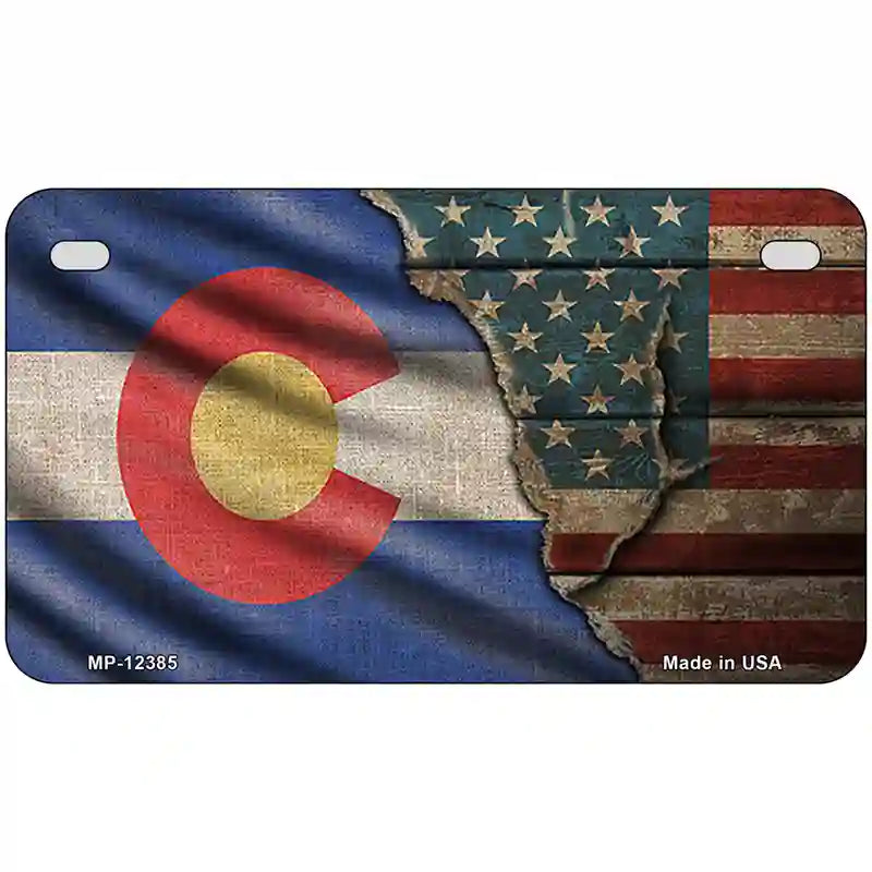 Colorado/American Flag Novelty Metal License Plate 7" x 4" (MP)