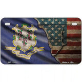 Connecticut/American Flag Novelty Metal License Plate 7" x 4" (MP)