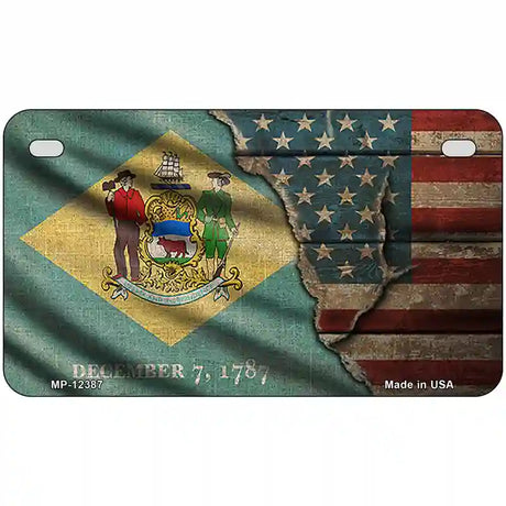 Delaware/American Flag Novelty Metal License Plate 7" x 4" (MP)