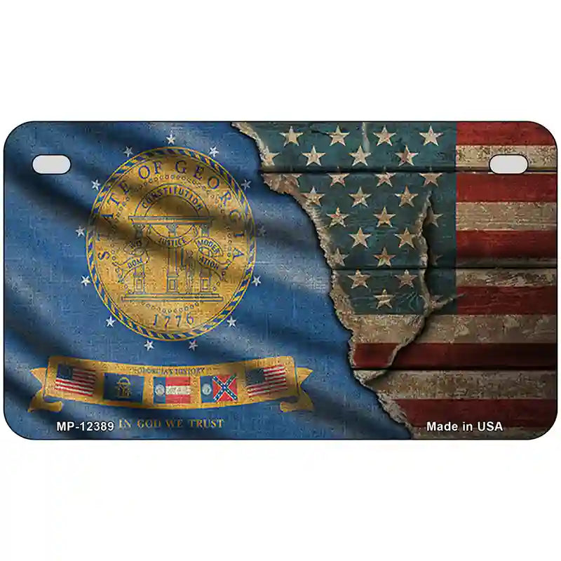 Georgia/American Flag Novelty Metal License Plate 7" x 4" (MP)