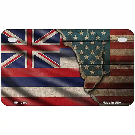 Hawaii/American Flag Novelty Metal License Plate 7" x 4" (MP)