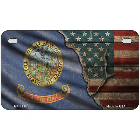 Idaho/American Flag Novelty Metal License Plate 7" x 4" (MP)