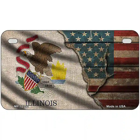 Illinois/American Flag Novelty Metal License Plate 7" x 4" (MP)