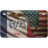 Iowa/American Flag Novelty Metal License Plate 7" x 4" (MP)