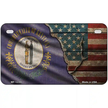 Kentucky/American Flag Novelty Metal License Plate 7" x 4" (MP)