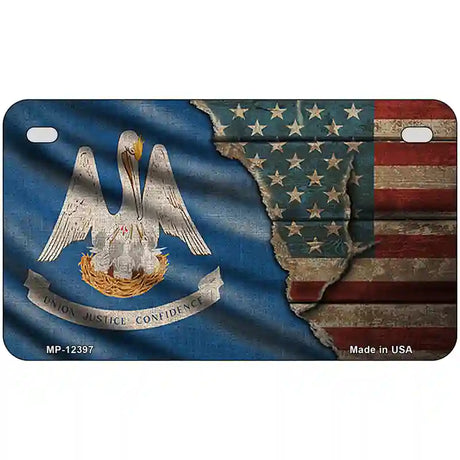 Louisiana/American Flag Novelty Metal License Plate 7" x 4" (MP)