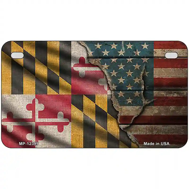 Maryland/American Flag Novelty Metal License Plate 7" x 4" (MP)