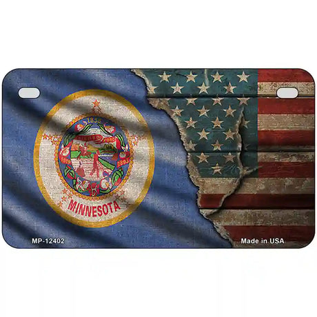 Minnesota/American Flag Novelty Metal License Plate 7" x 4" (MP)