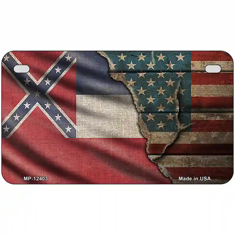 Mississippi/American Flag Novelty Metal License Plate 7" x 4" (MP)