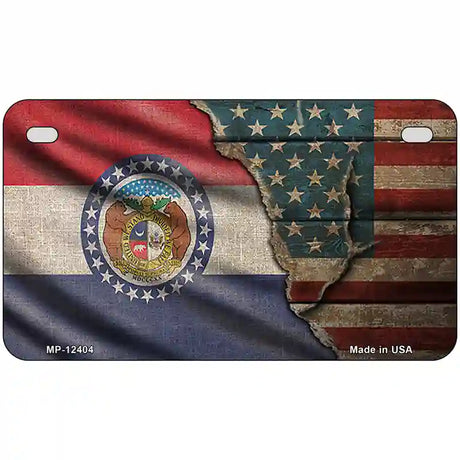 Missouri/American Flag Novelty Metal License Plate 7" x 4" (MP)