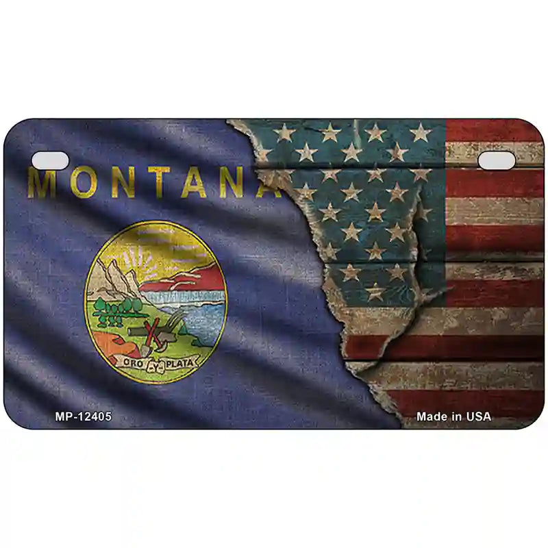 Montana/American Flag Novelty Metal License Plate 7" x 4" (MP)