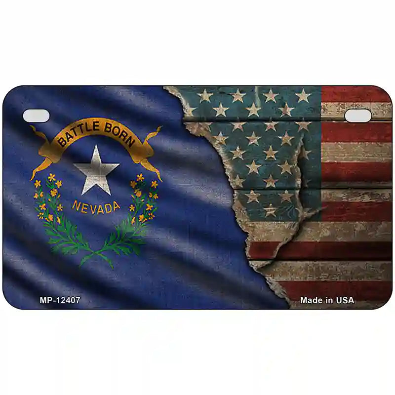 Nevada/American Flag Novelty Metal License Plate 7" x 4" (MP)