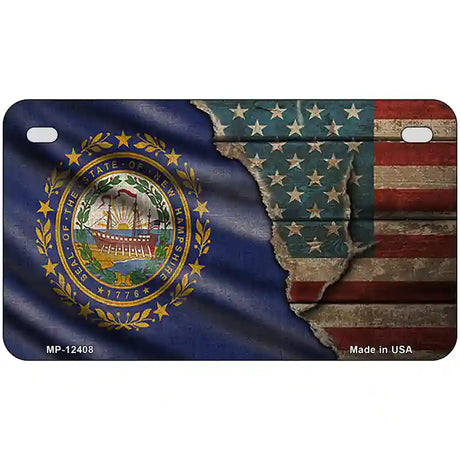 New Hampshire/American Flag Novelty Metal License Plate 7" x 4" (MP)