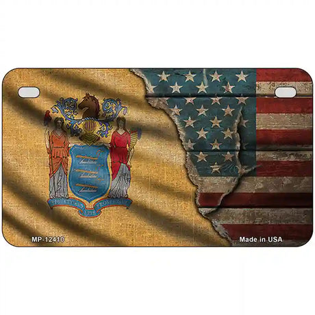 New Jersey/American Flag Novelty Metal License Plate 7" x 4" (MP)