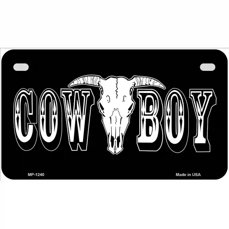 Cowboy Longhorn Skull Novelty Metal License Plate 7" x 4" (MP)