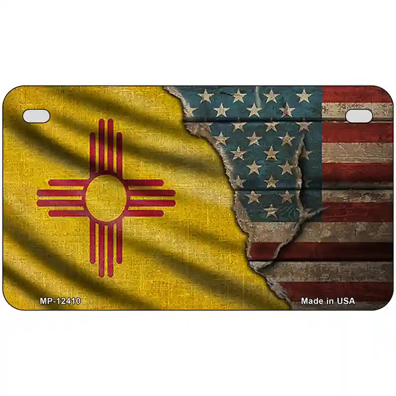 New Mexico/American Flag Novelty Metal License Plate 7" x 4" (MP)