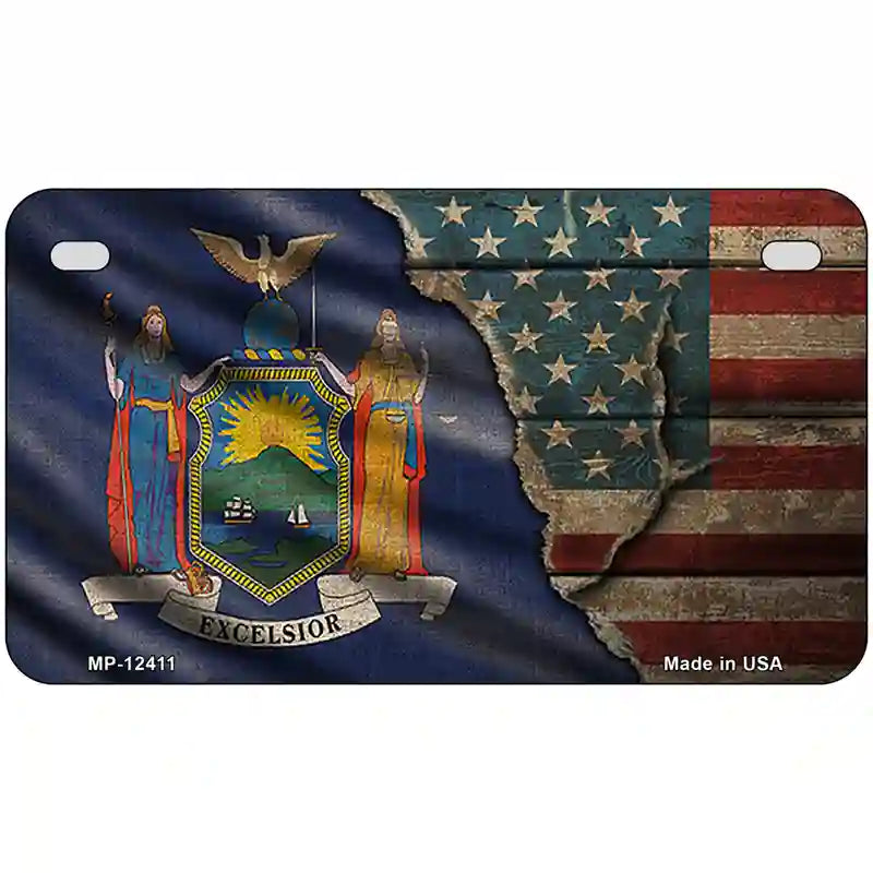 New York/American Flag Novelty Metal License Plate 7" x 4" (MP)