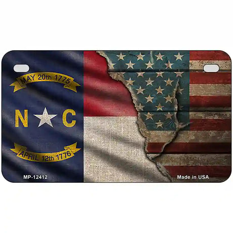 North Carolina/American Flag Novelty Metal License Plate 7" x 4" (MP)