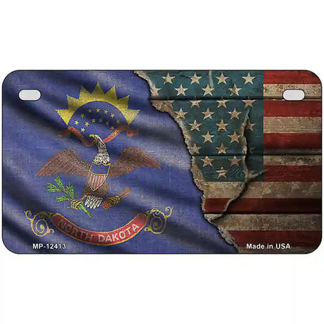 North Dakota/American Flag Novelty Metal License Plate 7" x 4" (MP)