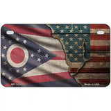 Ohio/American Flag Novelty Metal License Plate 7" x 4" (MP)