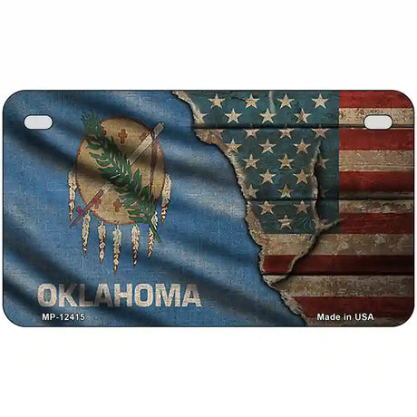 Oklahoma/American Flag Novelty Metal License Plate 7" x 4" (MP)