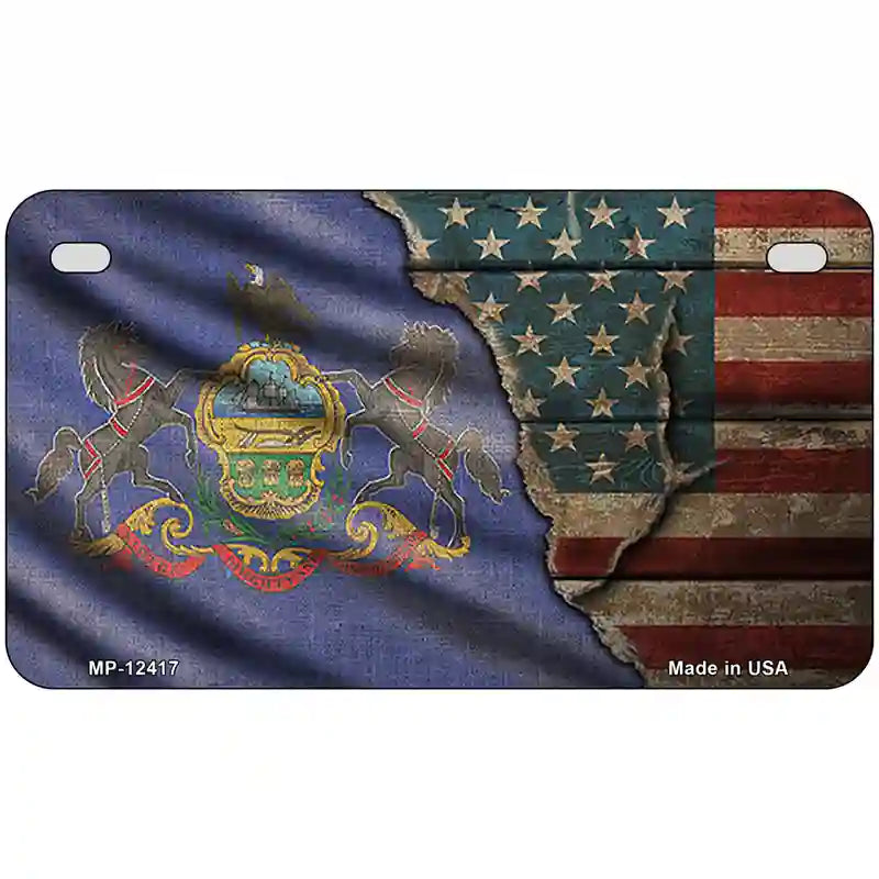 Pennsylvania/American Flag Novelty Metal License Plate 7" x 4" (MP)