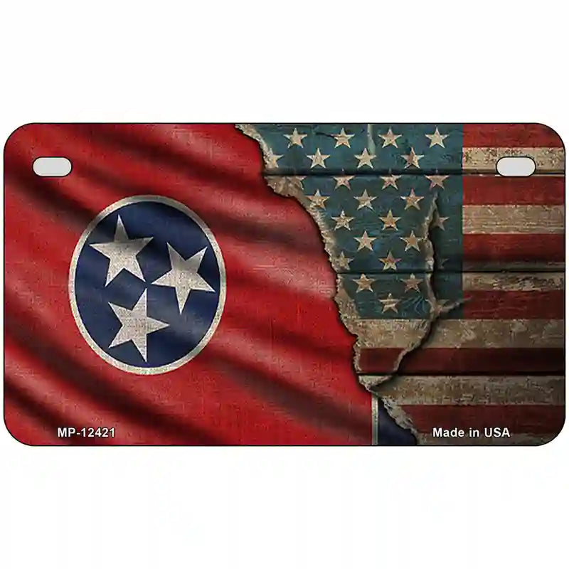 Tennessee/American Flag Novelty Metal License Plate 7" x 4" (MP)