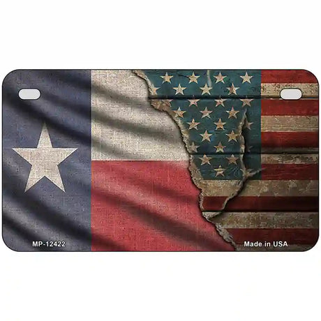 Texas/American Flag Novelty Metal License Plate 7" x 4" (MP)