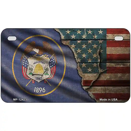 Utah/American Flag Novelty Metal License Plate 7" x 4" (MP)