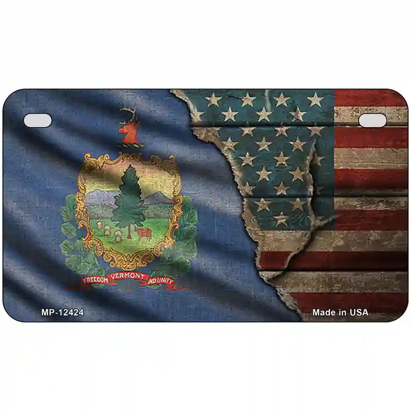 Vermont/American Flag Novelty Metal License Plate 7" x 4" (MP)