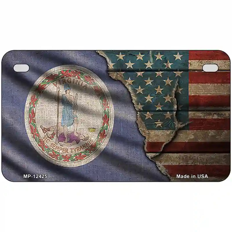 Virginia/American Flag Novelty Metal License Plate 7" x 4" (MP)