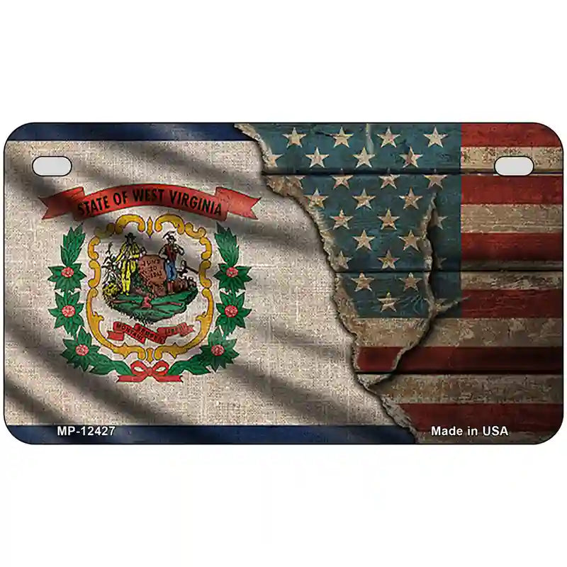 West Virginia/American Flag Novelty Metal License Plate 7" x 4" (MP)