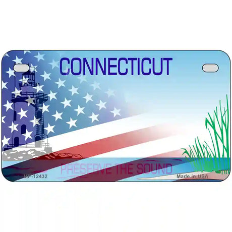 Connecticut with American Flag Novelty Metal License Plate LP-12432 7" x 4" (MP)