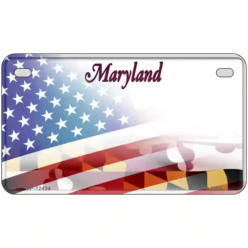 Maryland with American Flag Novelty Metal License Plate LP-12434 7" x 4" (MP)