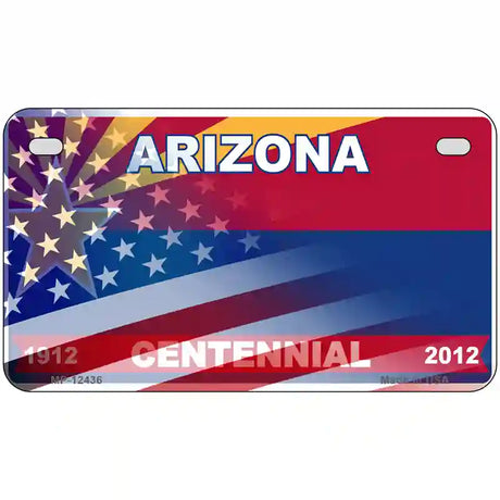 Arizona Centennial American Flag Novelty Metal License Plate 7" x 4" (MP)