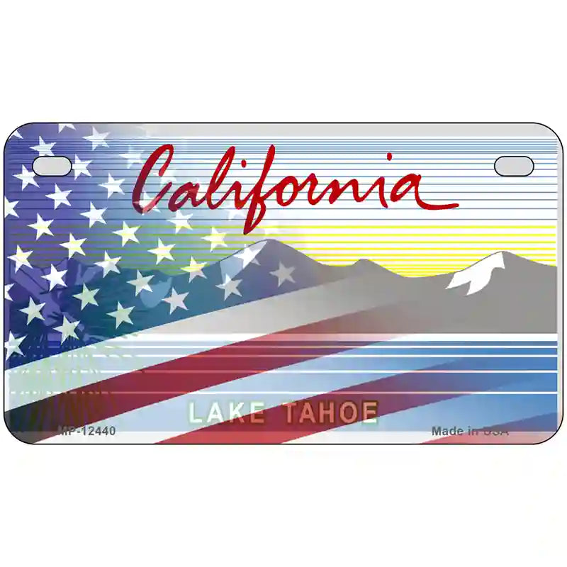 California Tahoe Plate American Flag Novelty Metal License Plate 7" x 4" (MP)