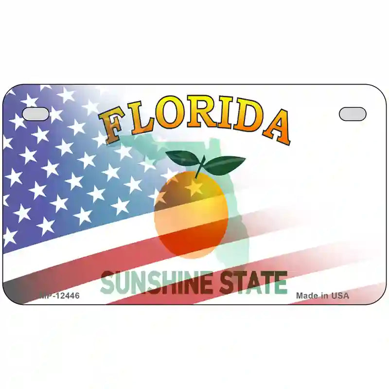 Florida with American Flag Novelty Metal License Plate LP-12446 7" x 4" (MP)